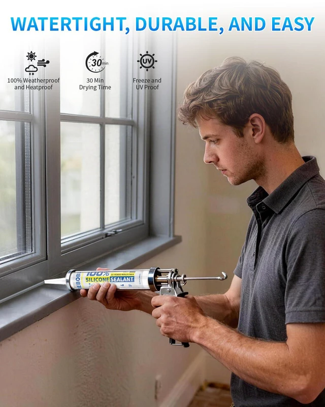 Alt view image 5 of 7 - Silicone Caulk & Sealant Gray, 100% Waterproof Silicone Sealant, Shrink & Crack Proof, Silicone Caulking for Kitchen, Bathroom, RV, Interior & Exterior Use, 10.2 FL. OZ/300ML, 4 Pack
