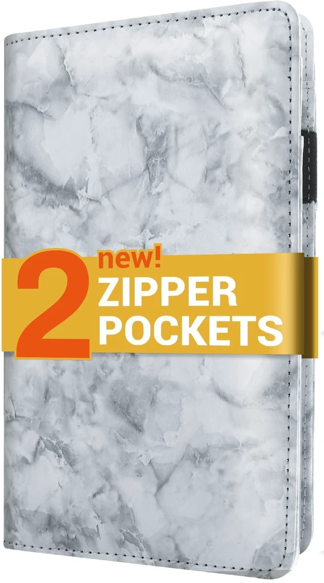 Main image of Server Book with 2 Zipper Pockets, Leather Server Books for Waitress Waiter Book, Sturdy Waitress Book with Money Pocket & Zipper, Servers Book Waitress Accessories Fit Server Apron,Marble Grey