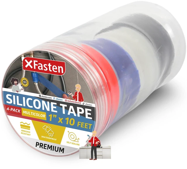 Main image of Self Fusing Silicone Tape Waterproof Multicolor 1" x 10 Feet 4-Pack, Self Amalgamating Tape, Silicone Rubber for Plumbing, Sealing Pipes, Hose Repair, Outdoor Coax and Electrical Cables