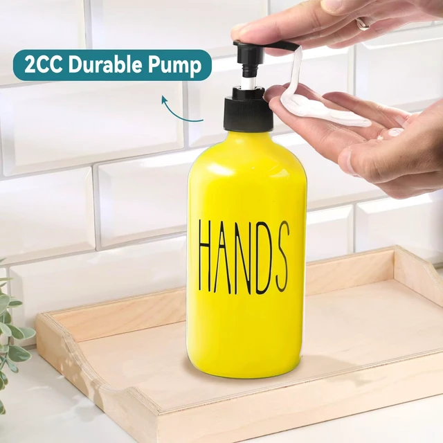 Alt view image 6 of 7 - Glass Soap Dispenser Set 2 Pack,16 Oz Dish Soap Dispenser for Kitchen Sink,Lemon Kitchen Decor and Accessories,Yellow Decorations and Kitchen Utensils for Kitchen