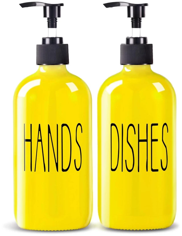 Main image of Glass Soap Dispenser Set 2 Pack,16 Oz Dish Soap Dispenser for Kitchen Sink,Lemon Kitchen Decor and Accessories,Yellow Decorations and Kitchen Utensils for Kitchen