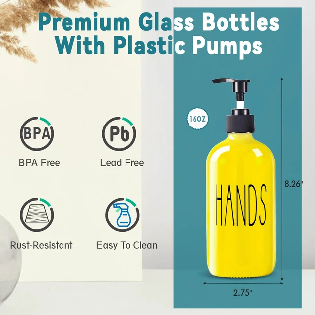 Alt view image 3 of 7 - Glass Soap Dispenser Set 2 Pack,16 Oz Dish Soap Dispenser for Kitchen Sink,Lemon Kitchen Decor and Accessories,Yellow Decorations and Kitchen Utensils for Kitchen