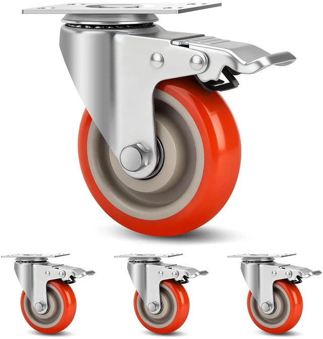 Main image of 4 Inch Industrial Heavy Duty Swivel Caster Wheels with Brake,Set of 4 Safety Locking Casters,Load 2000lbs,Premium Polyurethane Wheels for Table,Trailer,Saw Table,Stage Toolbox,Bed,Corn Board