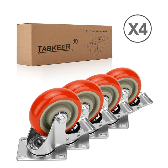Alt view image 5 of 6 - 4 Inch Industrial Heavy Duty Swivel Caster Wheels with Brake,Set of 4 Safety Locking Casters,Load 2000lbs,Premium Polyurethane Wheels for Table,Trailer,Saw Table,Stage Toolbox,Bed,Corn Board