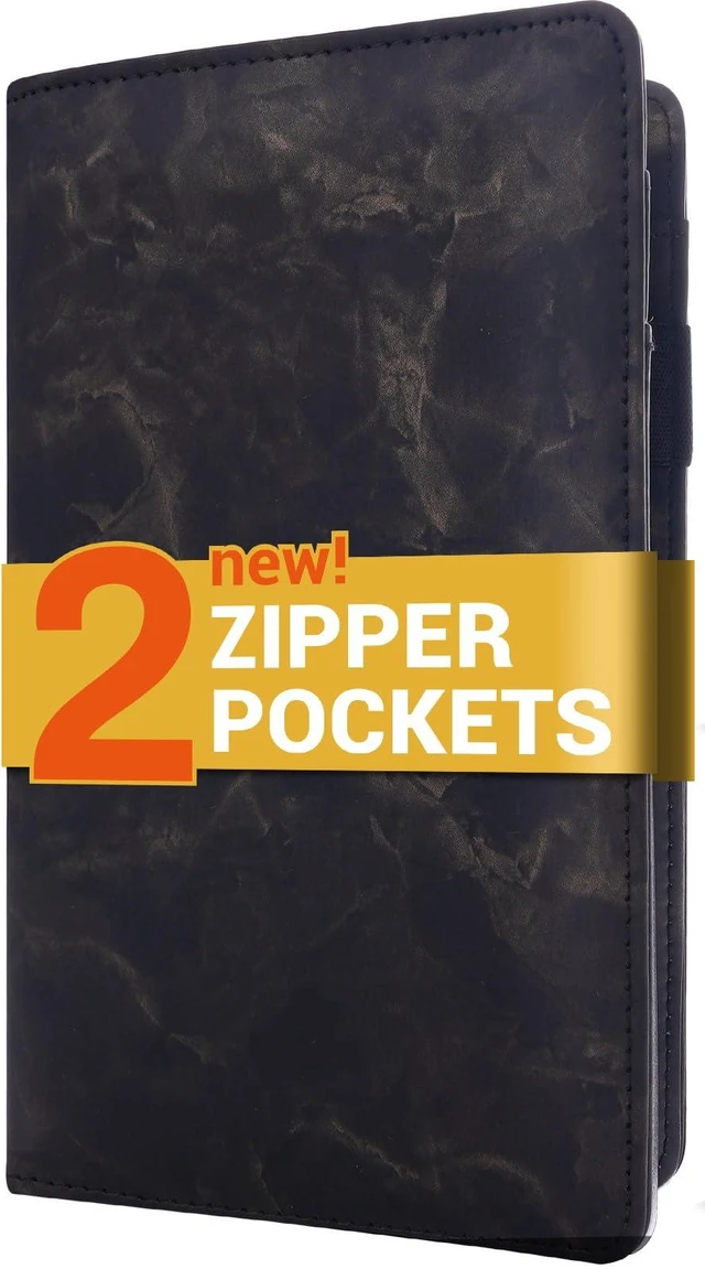 Main image of Server Book with 2 Zipper Pockets, Leather Server Books for Waitress Waiter Book, Sturdy Waitress Book with Money Pocket and Zipper, Servers Book Waitress Accessories Server, Marble Black Gold