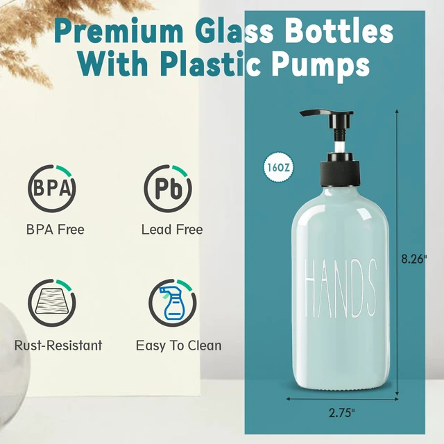 Alt view image 3 of 7 - Glass Soap Dispenser Set 2 Pack,16 Oz Dish Soap Dispenser for Kitchen Sink,Green Kitchen Accessories and Kitchen Decor,Green Decorations and Kitchen Utensils for Kitchen