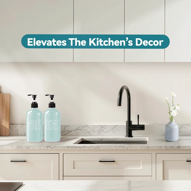 Alt view image 4 of 7 - Glass Soap Dispenser Set 2 Pack,16 Oz Dish Soap Dispenser for Kitchen Sink,Green Kitchen Accessories and Kitchen Decor,Green Decorations and Kitchen Utensils for Kitchen