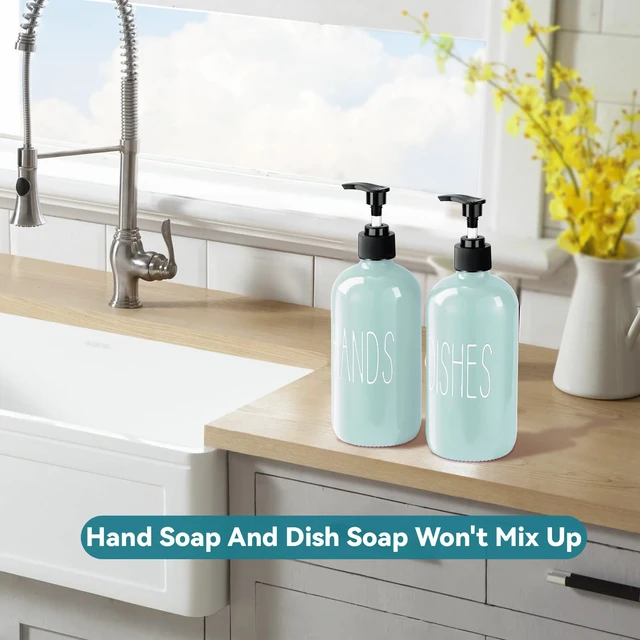 Alt view image 5 of 7 - Glass Soap Dispenser Set 2 Pack,16 Oz Dish Soap Dispenser for Kitchen Sink,Green Kitchen Accessories and Kitchen Decor,Green Decorations and Kitchen Utensils for Kitchen
