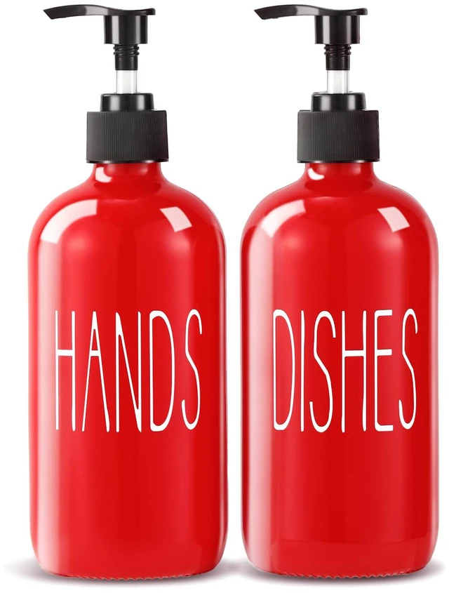 Main image of Glass Soap Dispenser Set 2 Pack,16 Oz Dish Soap Dispenser for Kitchen Sink,Red Kitchen Accessories and Kitchen Decor,Red Decorations and Kitchen Utensils for Kitchen