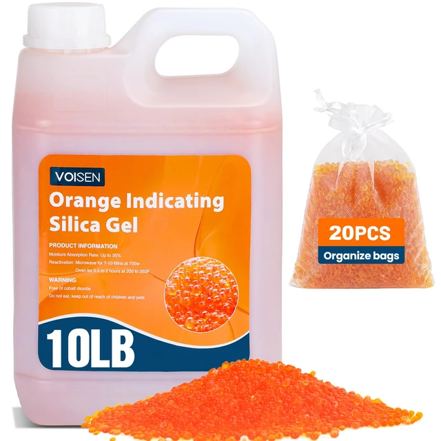 Main image of 10LBS Orange Indicating Silica Gel Desiccant Beads(Orange to Green) Reusable Desiccant Industry Standard 3-5 mm,Desiccant for 3D Printer,Electronic,Clothes,Painting,Jewelry(20PCS Organza Bag)