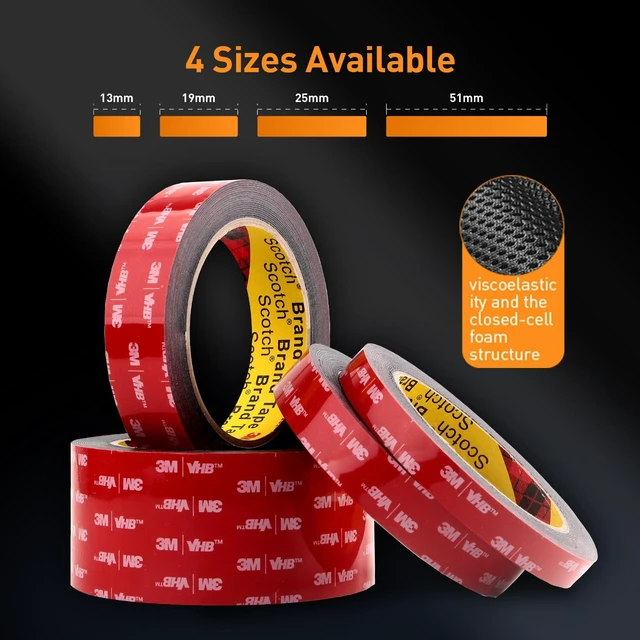 Alt view image 2 of 7 - 3M Double Sided Tape, Heavy Duty, 1 x 18Ft, 5925, Black Very High Bonding, Permanent, Waterproof Foam Mounting Tape for Automotive, Home, Office, Deco, Indoor, Outdoor Mountings