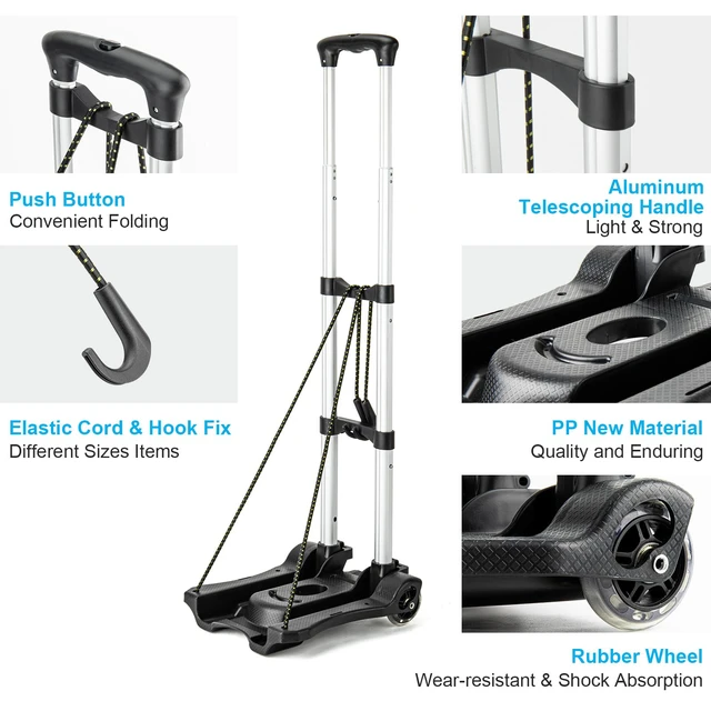 Alt view image 4 of 7 - Small Folding Hand Truck Dolly with 2 Wheels, Foldable Luggage Cart Lightweight Aluminum Collapsible Cart Portable Dolly for Airport Travel Moving Use