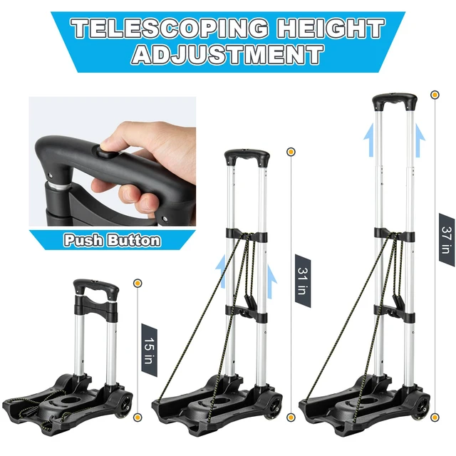 Alt view image 7 of 7 - Small Folding Hand Truck Dolly with 2 Wheels, Foldable Luggage Cart Lightweight Aluminum Collapsible Cart Portable Dolly for Airport Travel Moving Use