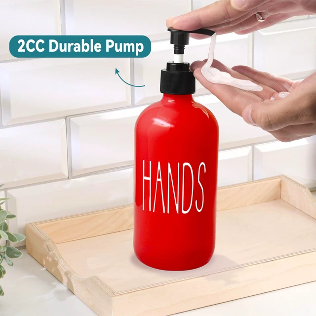 Alt view image 6 of 7 - Glass Soap Dispenser Set 2 Pack,16 Oz Dish Soap Dispenser for Kitchen Sink,Red Kitchen Accessories and Kitchen Decor,Red Decorations and Kitchen Utensils for Kitchen