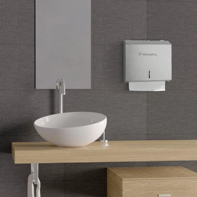 Alt view image 2 of 7 - Paper Towel Dispenser Wall Mount - M7 Alloy D-3914 Silver Lock Access for Commercial Bathroom, 400 Sheet Z/C Fold/Multifold Towels, Heavy Duty Brushed Stainless Steel