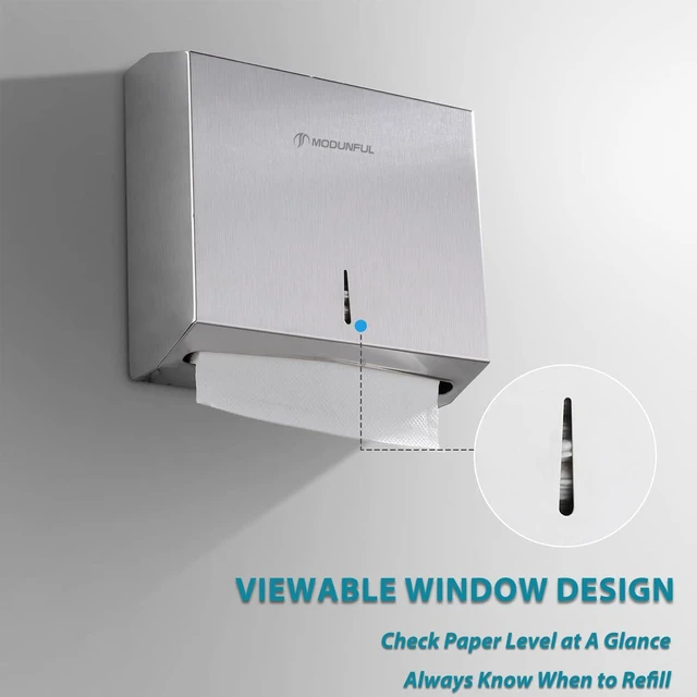 Alt view image 3 of 7 - Paper Towel Dispenser Wall Mount - M7 Alloy D-3914 Silver Lock Access for Commercial Bathroom, 400 Sheet Z/C Fold/Multifold Towels, Heavy Duty Brushed Stainless Steel
