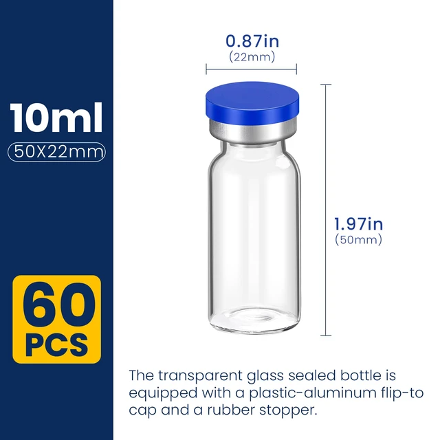 Alt view image 2 of 7 - 10ML Sterile Vials, Glass Empty Vials for Injection, 60 Pack Sterile Vials with Self Healing Injection Port and Sealing Cap, Glass Sterile Vials for Injections