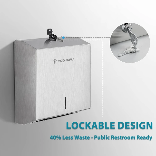 Alt view image 6 of 7 - Paper Towel Dispenser Wall Mount - M7 Alloy D-3914 Silver Lock Access for Commercial Bathroom, 400 Sheet Z/C Fold/Multifold Towels, Heavy Duty Brushed Stainless Steel