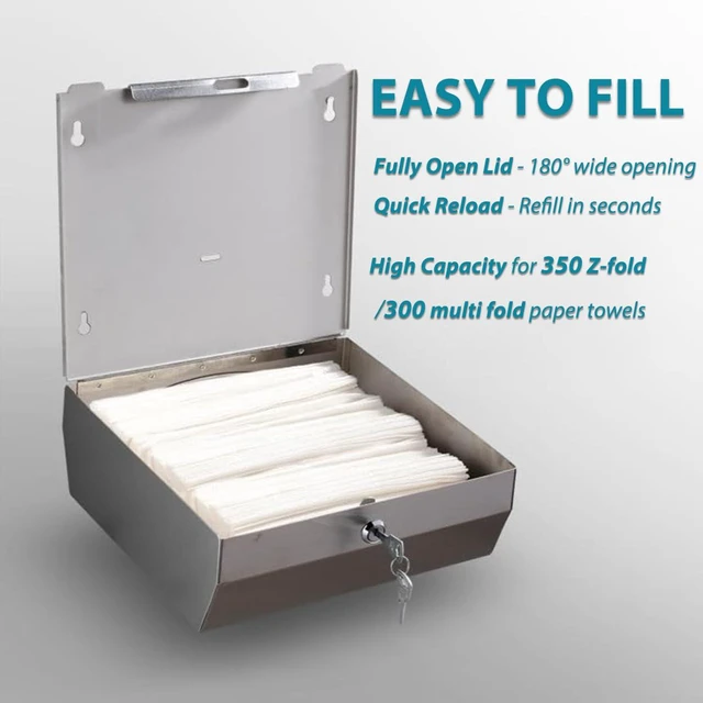 Alt view image 7 of 7 - Paper Towel Dispenser Wall Mount - M7 Alloy D-3914 Silver Lock Access for Commercial Bathroom, 400 Sheet Z/C Fold/Multifold Towels, Heavy Duty Brushed Stainless Steel