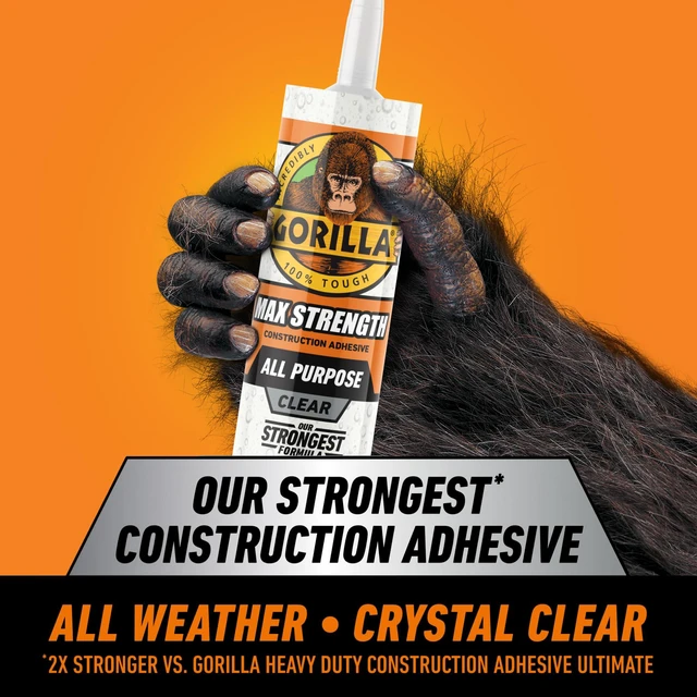 Alt view image 2 of 7 - Max Strength Construction Adhesive, 9 oz Cartridge (Pack of 3), Clear, Waterproof Gap-Filling Formula for Wood Metal Tile Stone Glass Mirror Indoor Outdoor, Paintable Sandable