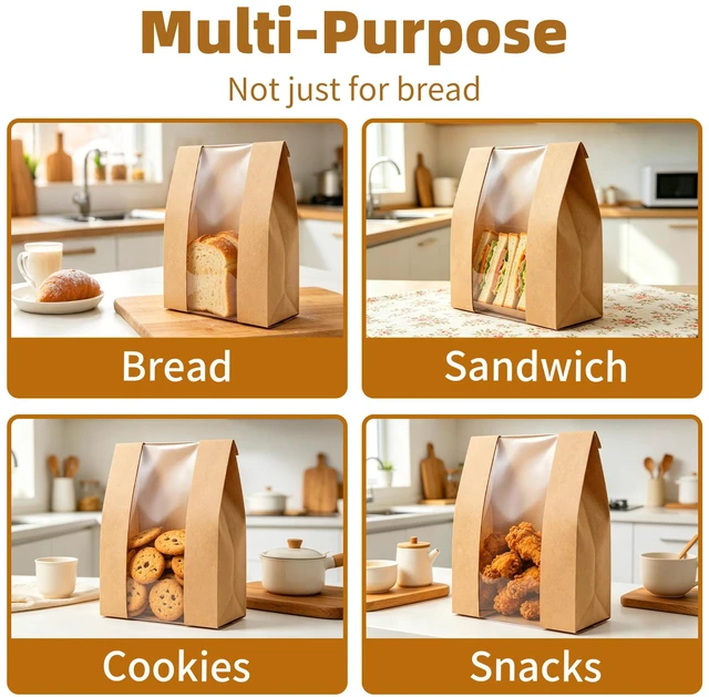 Alt view image 5 of 7 - 120 Pcs Paper Bread Bags for Homemade Bread Sourdough with Window Sourdough Bread Bags with 130 Sealing Stickers, Large Brown Bakery Bag, For Bakeries and Gifting