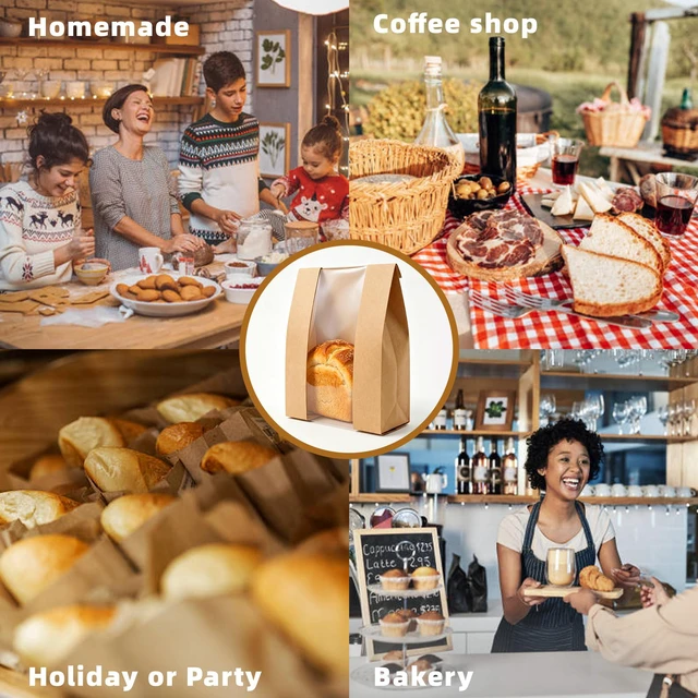 Alt view image 7 of 7 - 120 Pcs Paper Bread Bags for Homemade Bread Sourdough with Window Sourdough Bread Bags with 130 Sealing Stickers, Large Brown Bakery Bag, For Bakeries and Gifting