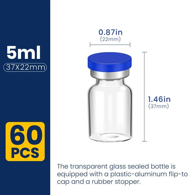 Alt view image 2 of 7 - 5ML Sterile Vials, Glass Empty Vials for Injection, 60 Pack Sterile Vials with Self Healing Injection Port and Sealing Cap, Glass Sterile Vials for Injections