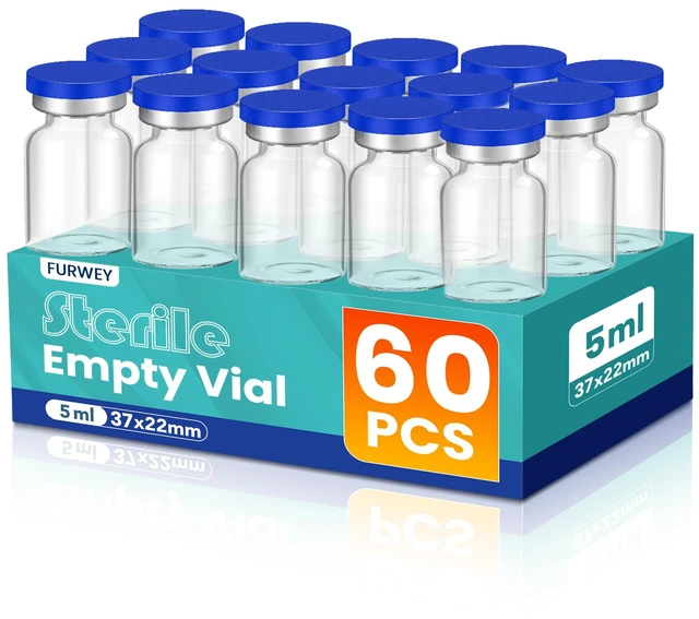 Main image of 5ML Sterile Vials, Glass Empty Vials for Injection, 60 Pack Sterile Vials with Self Healing Injection Port and Sealing Cap, Glass Sterile Vials for Injections