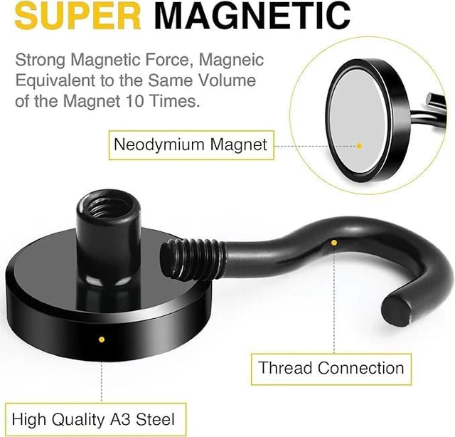 Alt view image 3 of 7 - Magnetic Hooks,50lbs Heavy Duty Magnets with Hook Black 12 Pack Rare Earth N52 2026 Cruise Cabin Ship Essentials for Fridge Hanging Classroom Beach Vacation Kitchen Grills Home Must Have