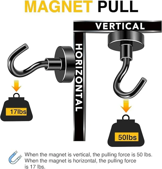 Alt view image 4 of 7 - Magnetic Hooks,50lbs Heavy Duty Magnets with Hook Black 12 Pack Rare Earth N52 2026 Cruise Cabin Ship Essentials for Fridge Hanging Classroom Beach Vacation Kitchen Grills Home Must Have