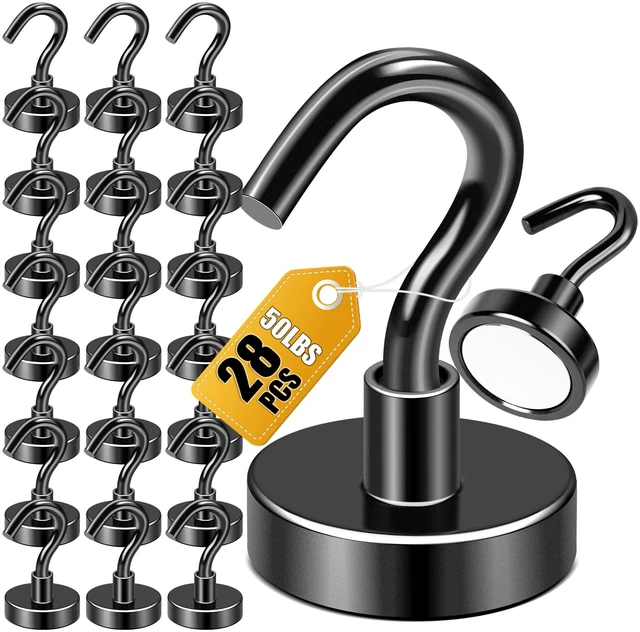 Main image of Magnetic Hooks,50lbs Heavy Duty Magnets with Hook Black 12 Pack Rare Earth N52 2026 Cruise Cabin Ship Essentials for Fridge Hanging Classroom Beach Vacation Kitchen Grills Home Must Have