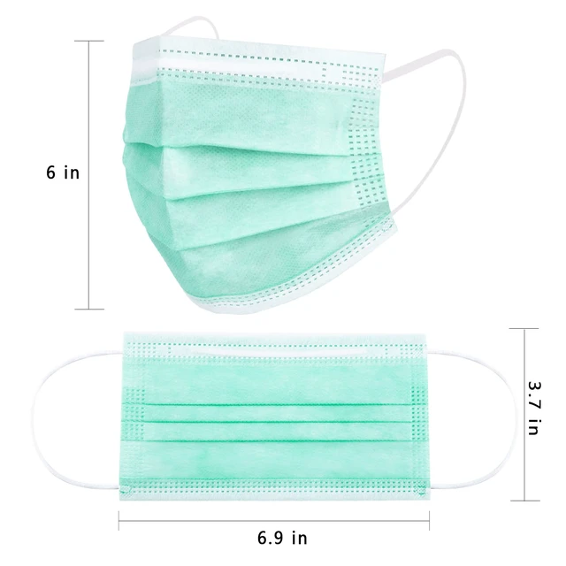 Alt view image 4 of 7 - Green Disposable Face Mask 100 Pcs Green Face Masks 3 Ply Protection Masks