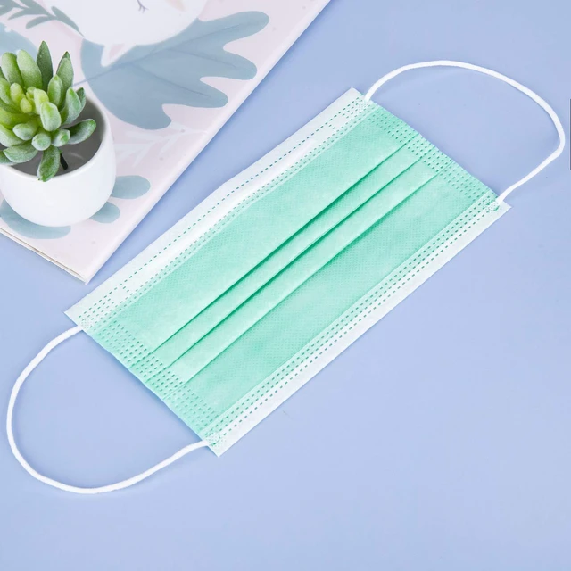 Alt view image 5 of 7 - Green Disposable Face Mask 100 Pcs Green Face Masks 3 Ply Protection Masks