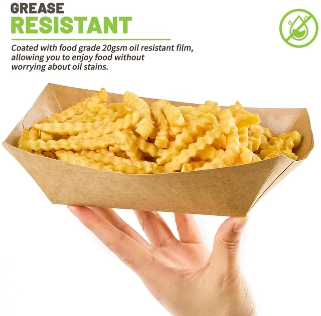 Alt view image 4 of 7 - 100 Pack 4 LB Large Paper Food Trays Disposable, Kraft Paper, Nacho Trays, Food Boats, Party Serving Basket, For Nachos Sandwiches Burgers Popcorns Salads Snacks