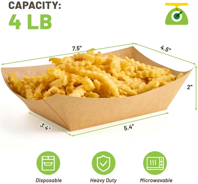 Alt view image 2 of 7 - 100 Pack 4 LB Large Paper Food Trays Disposable, Kraft Paper, Nacho Trays, Food Boats, Party Serving Basket, For Nachos Sandwiches Burgers Popcorns Salads Snacks