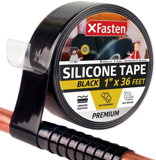 Main image of Self Fusing Silicone Tape Waterproof 1" x 36 Feet Black, Self Amalgamating Tape, Silicone Rubber for Plumbing, Sealing Pipes, Hose Repair, Outdoor Coax and Electrical Cables Weatherproof