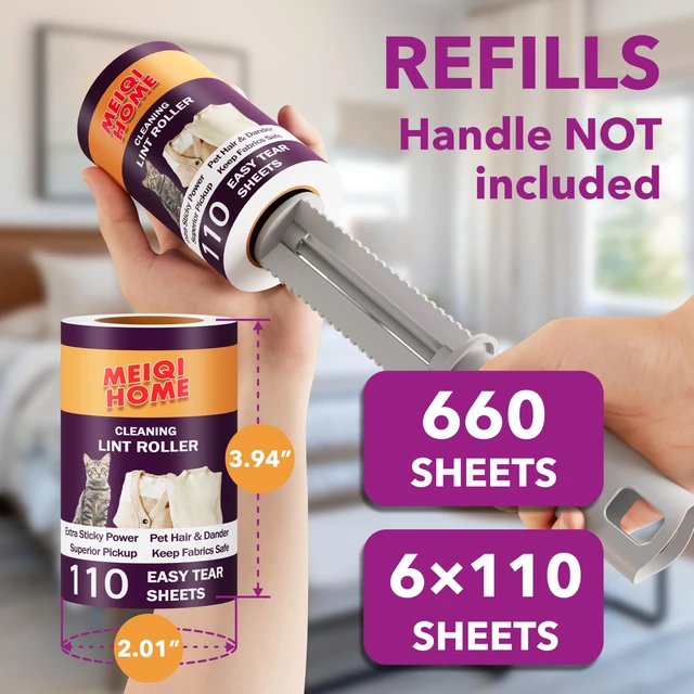 Alt view image 5 of 5 - Extra Sticky Lint Roller Refills Only, 660 Easy-Tear Sheets for 3.9"-4" Lint Rollers with 1.5" Inner Diameter - Superior Cleanliness for Clothes
