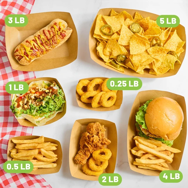 Alt view image 6 of 7 - 100 Pack 4 LB Large Paper Food Trays Disposable, Kraft Paper, Nacho Trays, Food Boats, Party Serving Basket, For Nachos Sandwiches Burgers Popcorns Salads Snacks