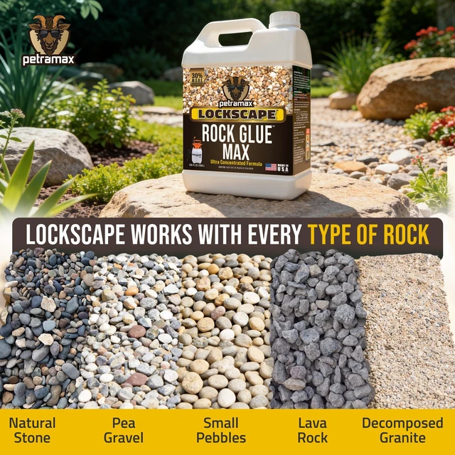 Alt view image 5 of 7 - Max Rock Glue for Landscaping, Pet-Safe & Non-Toxic (USA-Made), 32 Oz Sticky Clear Gravel Binder & Decomposed Granite Stabilizer - Lockdown Gravel/Pebbles/Stones, Mulch Glue for Rocks (50 Sq Ft)