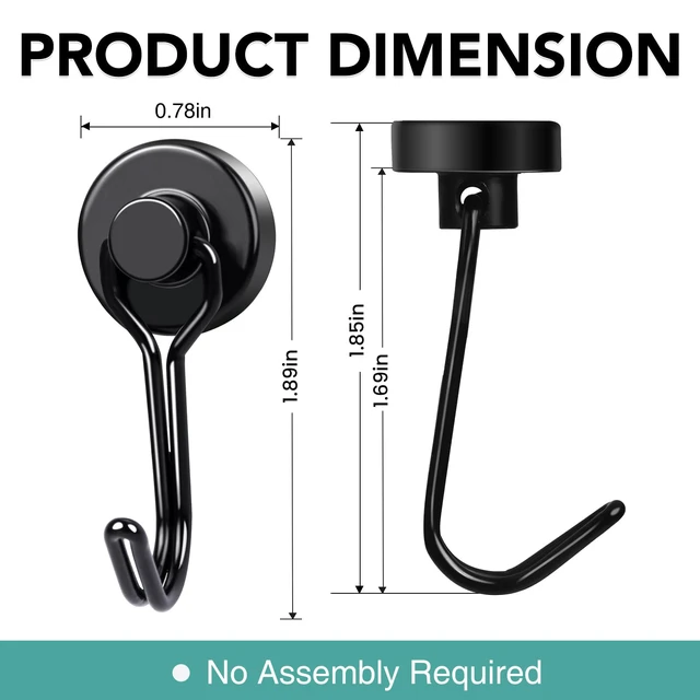 Alt view image 2 of 7 - Magnetic Hooks 28 Pack 40Lbs Heavy Duty Neodymium Magnet Hook Black Magnetic Swivel Hooks for Hanging Rust Proof Strong Magnets with Hook for Storage