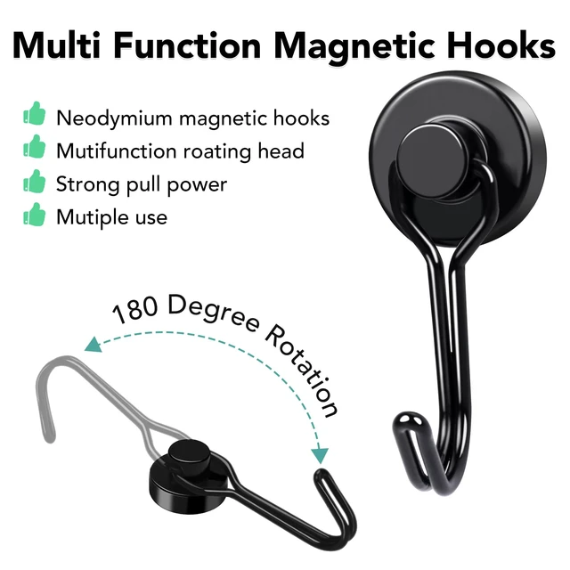 Alt view image 5 of 7 - Magnetic Hooks 28 Pack 40Lbs Heavy Duty Neodymium Magnet Hook Black Magnetic Swivel Hooks for Hanging Rust Proof Strong Magnets with Hook for Storage