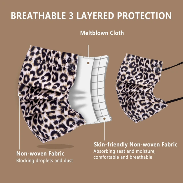 Alt view image 2 of 7 - Disposable Face Masks with Designs Cute Face Mask 3 Ply Cheetah Print 50 Pcs