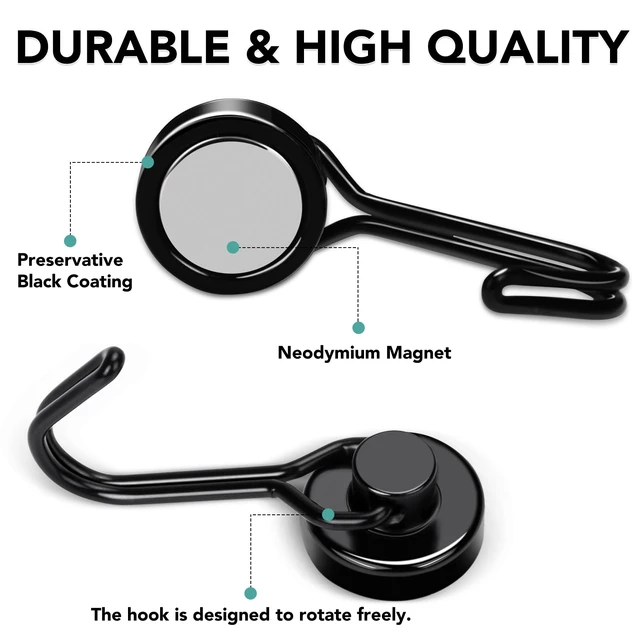 Alt view image 3 of 7 - Magnetic Hooks 28 Pack 40Lbs Heavy Duty Neodymium Magnet Hook Black Magnetic Swivel Hooks for Hanging Rust Proof Strong Magnets with Hook for Storage