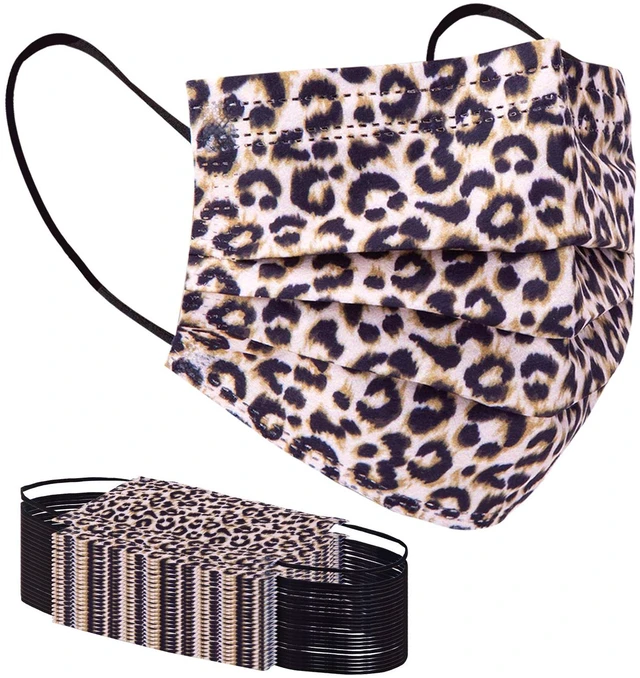 Main image of Disposable Face Masks with Designs Cute Face Mask 3 Ply Cheetah Print 50 Pcs