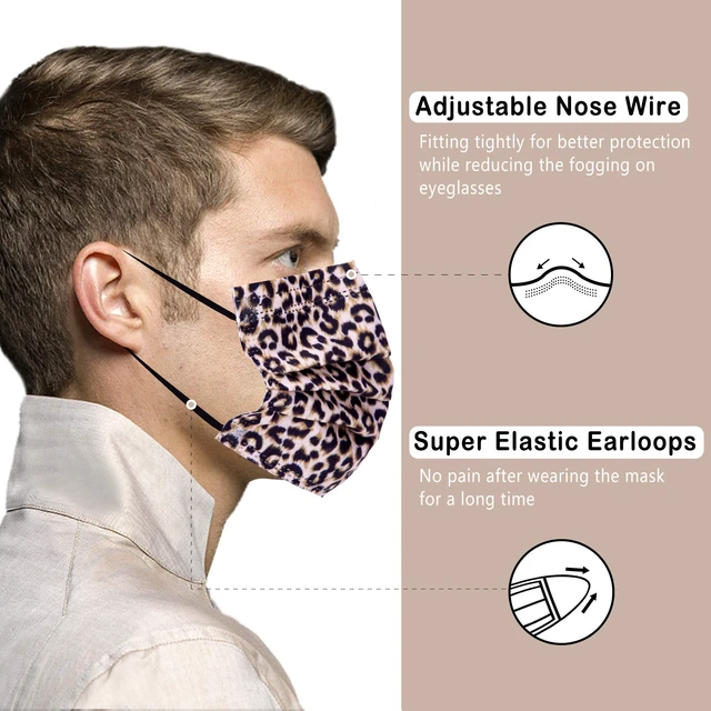 Alt view image 3 of 7 - Disposable Face Masks with Designs Cute Face Mask 3 Ply Cheetah Print 50 Pcs