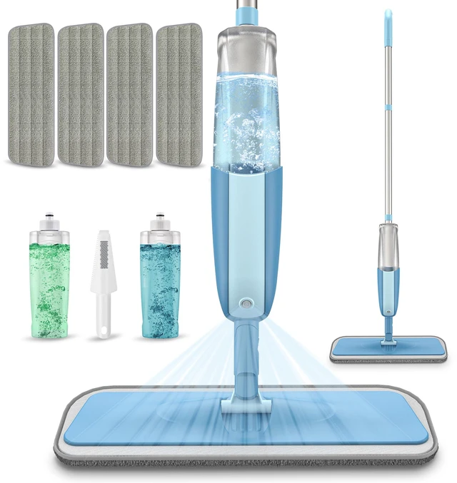 Main image of Spray Wet Mops for Floor Cleaning: Hardwood Floor Mop Refillable 2 Bottles 4 Washable Reusable Pads for Swiffer PowerMop, Flat Mop Multi-purpose, Commercial Dry Dust Mops for Laminate Wood Vinyl Tiles
