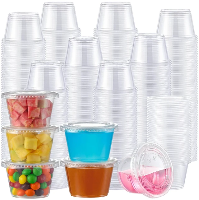 Main image of 400 Set 4 oz Portion Cups, Jello Shot Cups with Lids, Disposable Plastic Condiment Dipping Sauce Cup, Small Containers for Salad Dressing