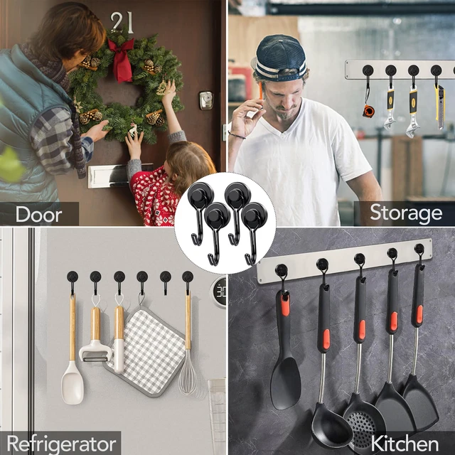Alt view image 7 of 7 - Magnetic Hooks 28 Pack 40Lbs Heavy Duty Neodymium Magnet Hook Black Magnetic Swivel Hooks for Hanging Rust Proof Strong Magnets with Hook for Storage