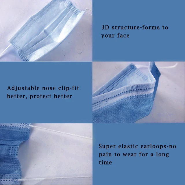 Alt view image 3 of 7 - Navy Disposable Face Masks 100 Pcs Navy Blue Face Mask 3 Ply Protection Masks