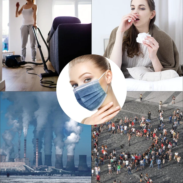 Alt view image 6 of 7 - Navy Disposable Face Masks 100 Pcs Navy Blue Face Mask 3 Ply Protection Masks